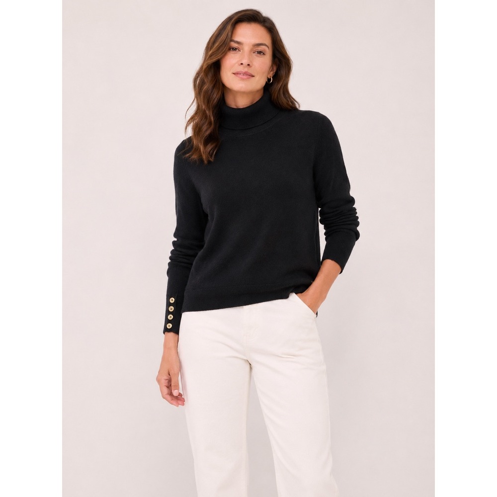Tommy Hilfiger Womens Turtleneck Sweater Small Black Button Cuff Classic Preppy